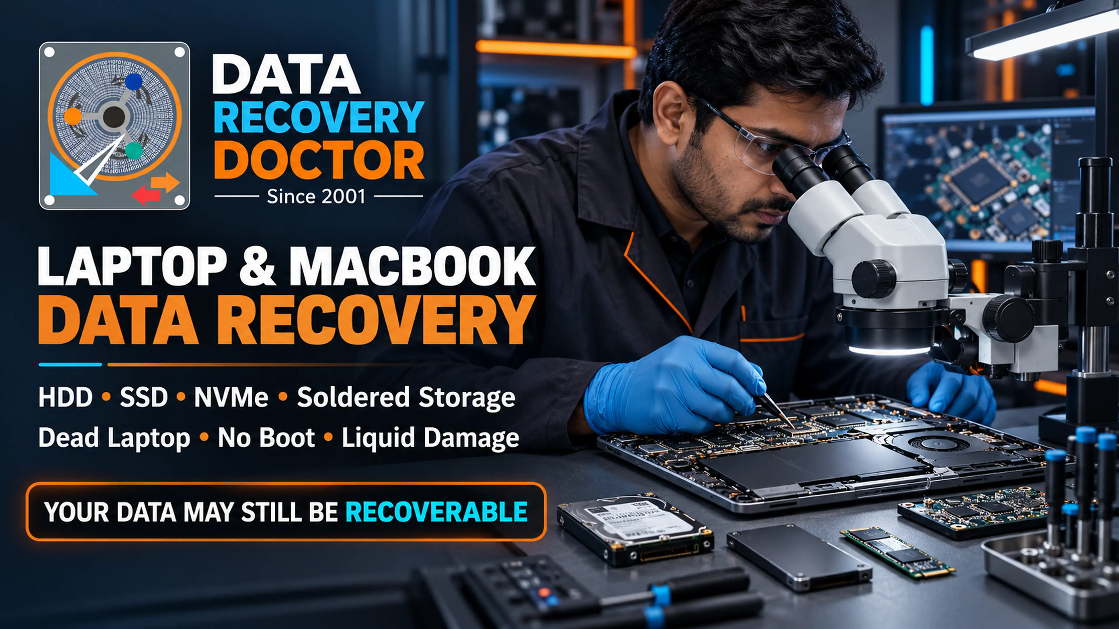 Data recovery technician at work